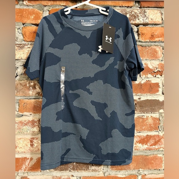 Under Armour Boys UA Velocity Jacquard Blue Camo Shirt Size Small - Picture 1 of 7